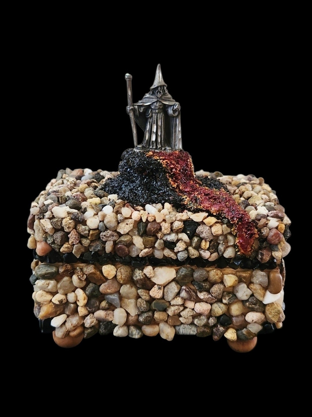 OOAK Pewter Wizard Small Box Stone Wood Obsidian Dungeons & Dragons Gift